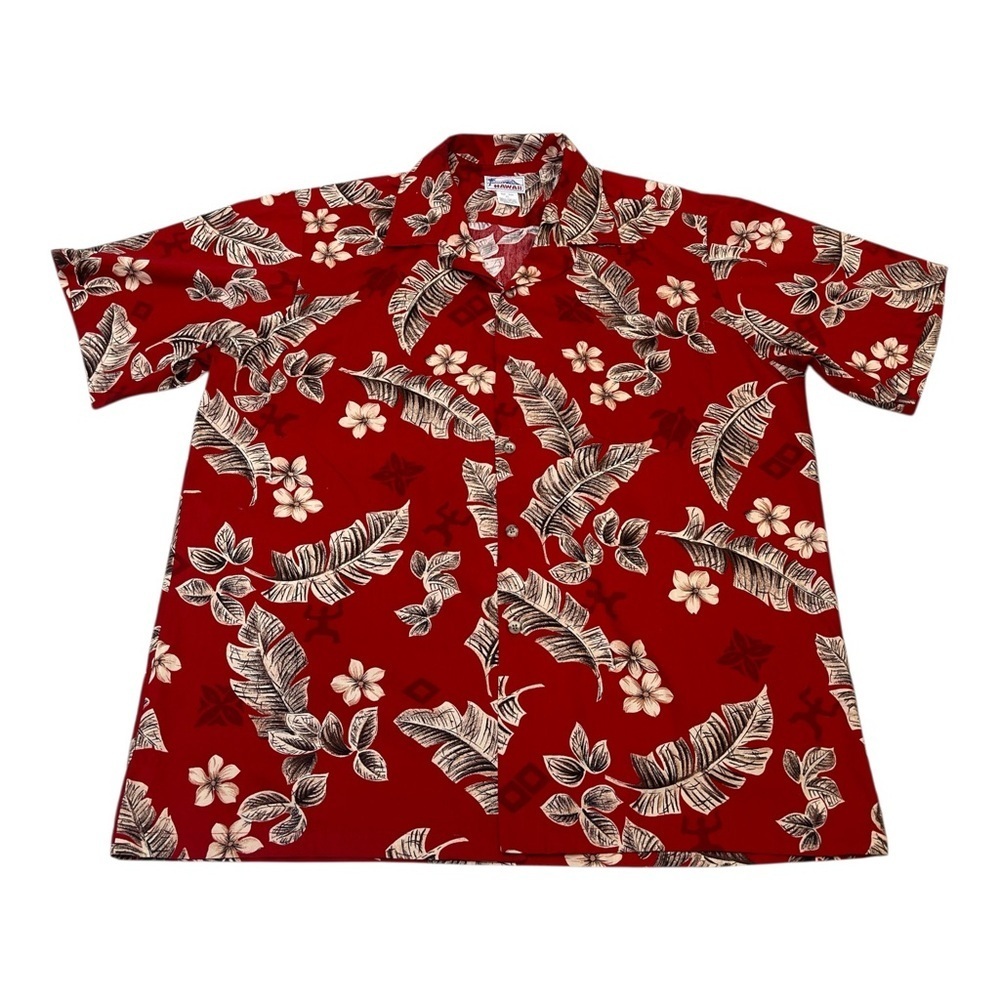 Hawaii Vintage Red Floral Tropical Cotton Short Sleeve Button Front Shirt MensXL